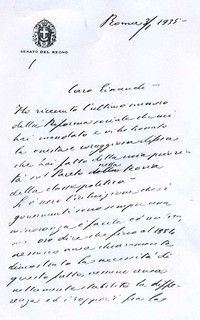 Incipit di una lettera di Gaetano Mosca a Luigi Einaudi (Roma, 3 gennaio 1935) 